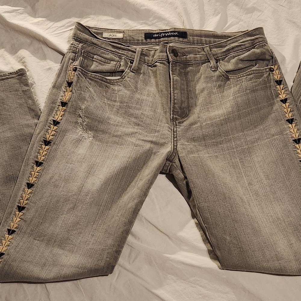 Gray Embroidered Women's Jeans